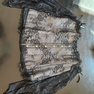 Women Embroidery Black Corset Top Sexy Lingerie Set